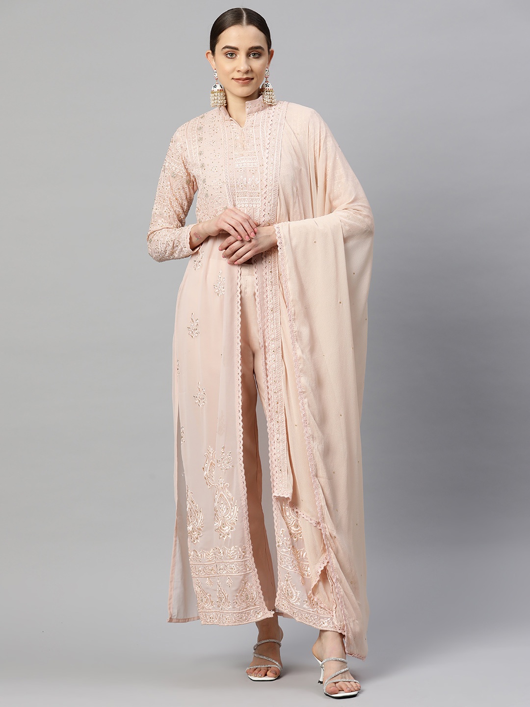 

Readiprint Fashions Embroidered Semi-Stitched Dress Material, Peach