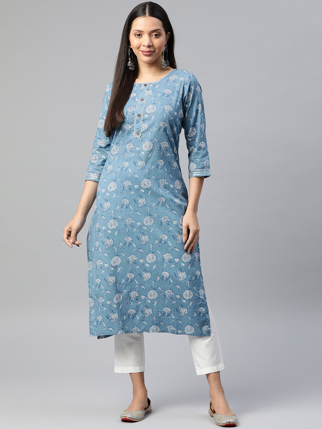 

Readiprint Fashions Floral Printed Gotta Patti Kurta, Blue