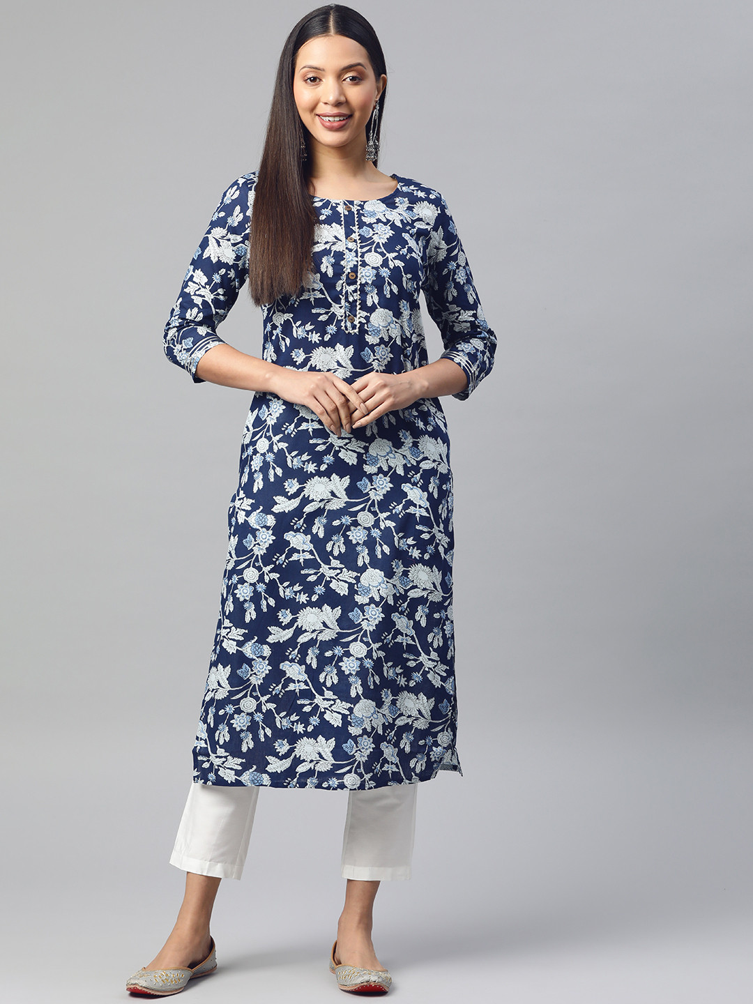 

Readiprint Fashions Floral Printed Kurta, Navy blue