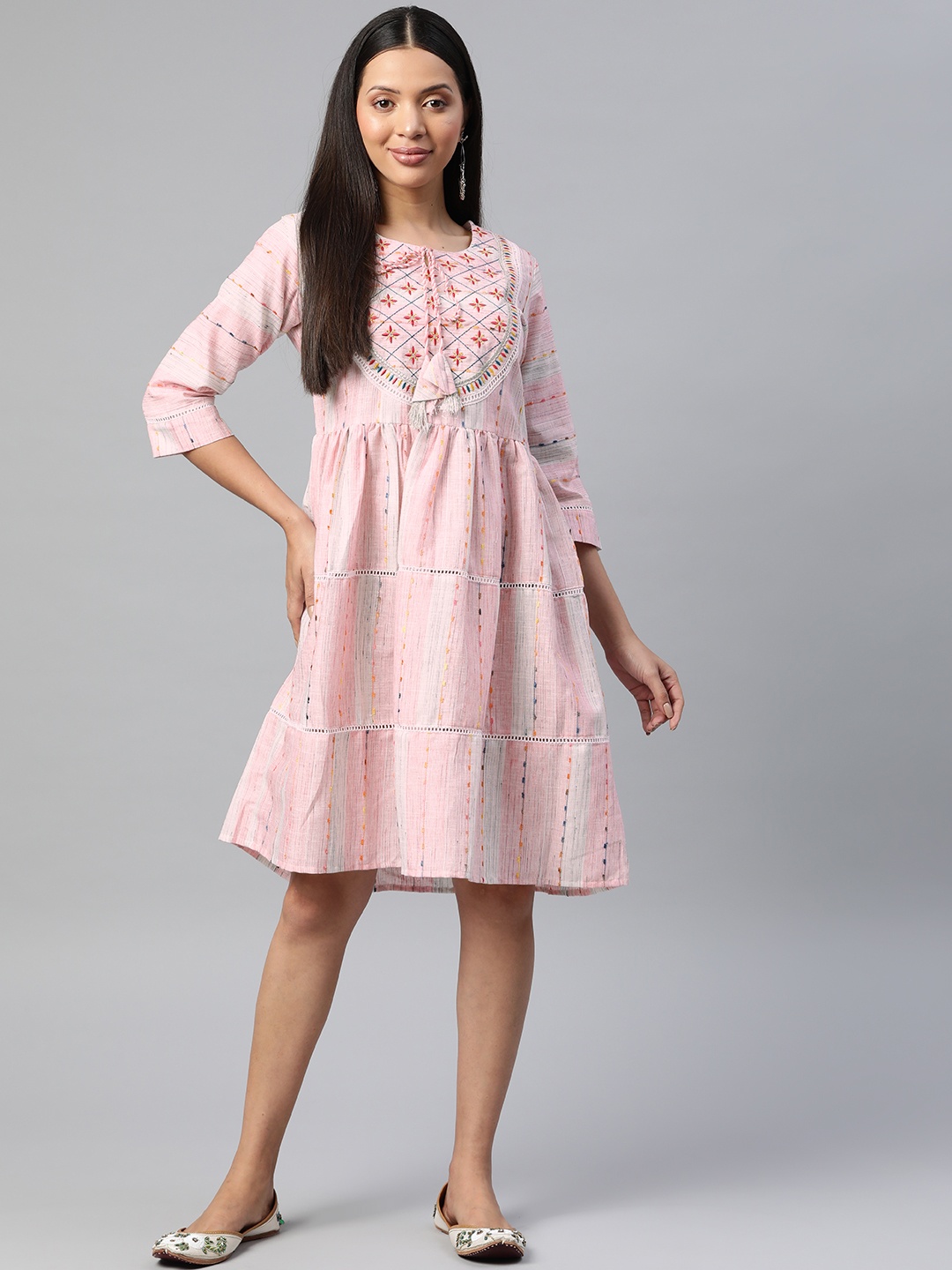

Readiprint Floral Embroidered Fit & Flare Dress, Pink