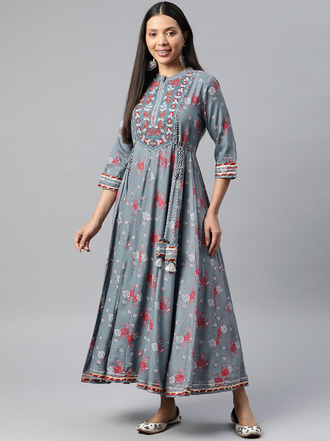 

Readiprint Fashions Floral Embroidered Gown Ethnic Dress, Grey