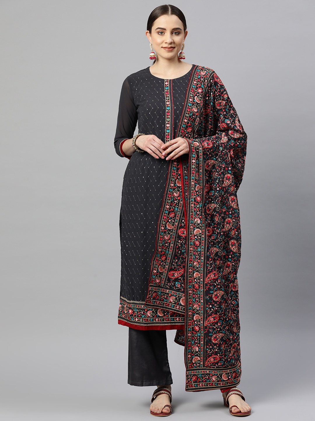 

Readiprint Fashions Embroidered Semi-Stitched Dress Material, Grey