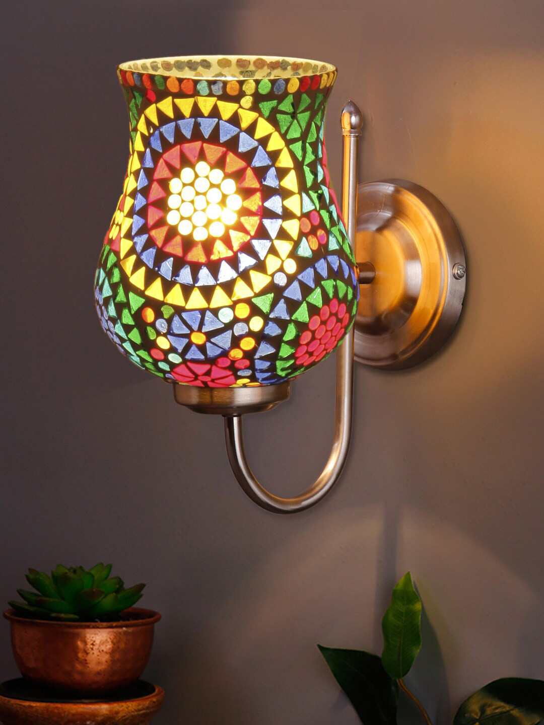 

Devansh White & Green Mosaic Design Glass Shade Wall Mounted Lamp With Steel Base