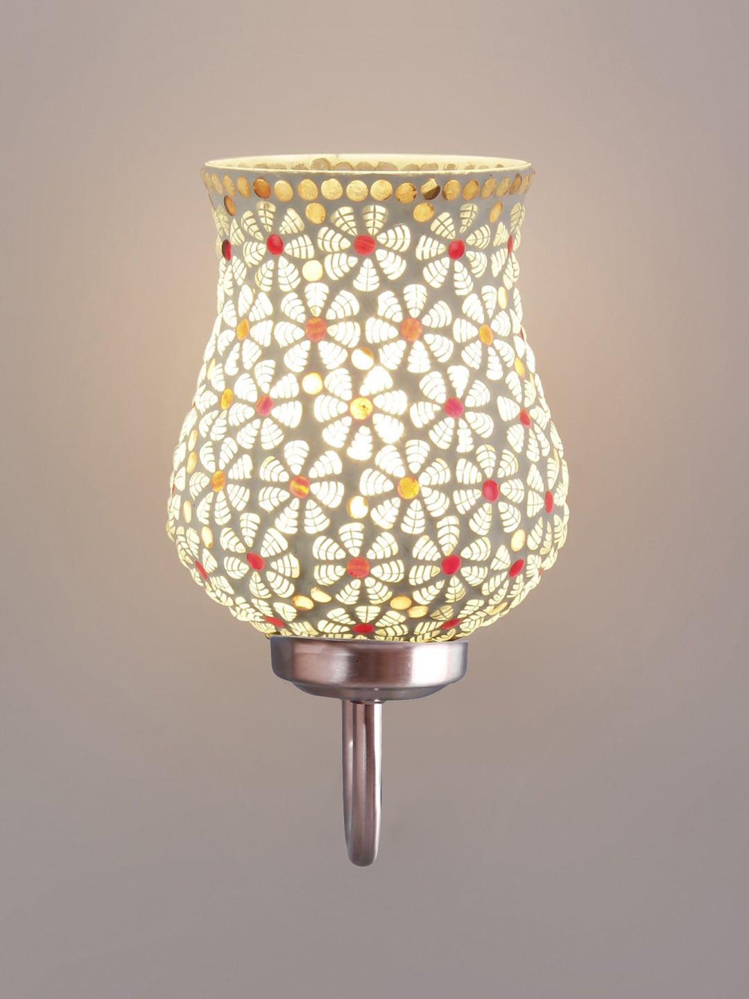 

Devansh White & Red Mosaic Design Glass Shade Wall Mounted Lamp With Steel Base