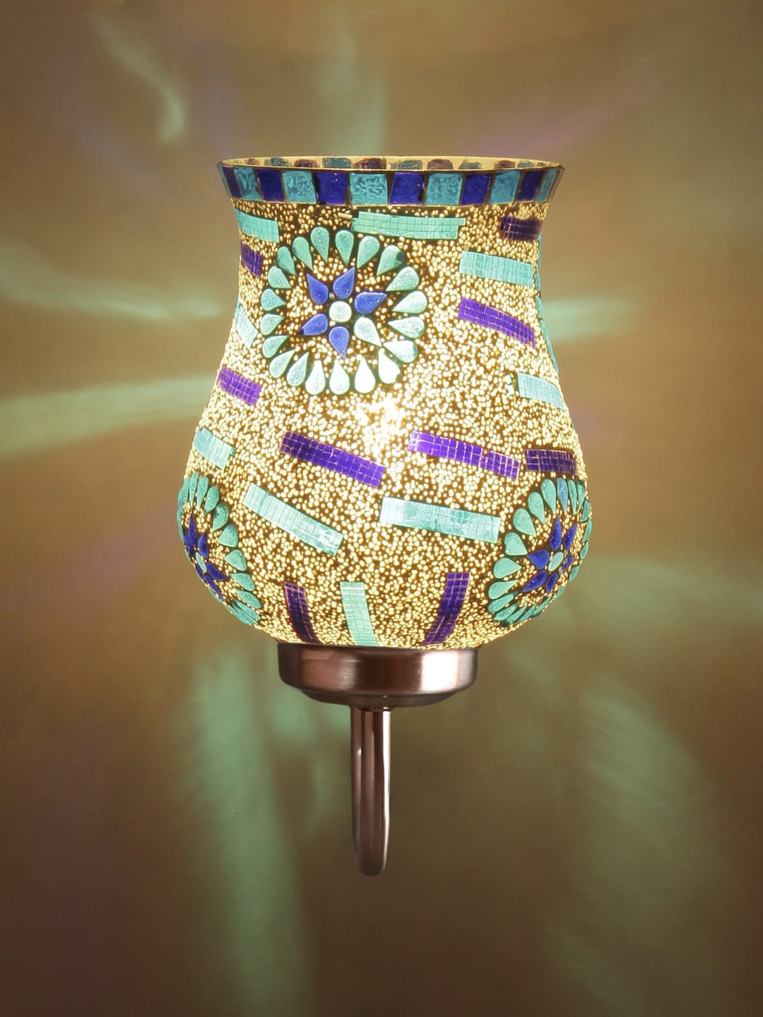 

Devansh White & Blue Mosaic Design Glass Shade Wall Mounted Lamp With Steel Base