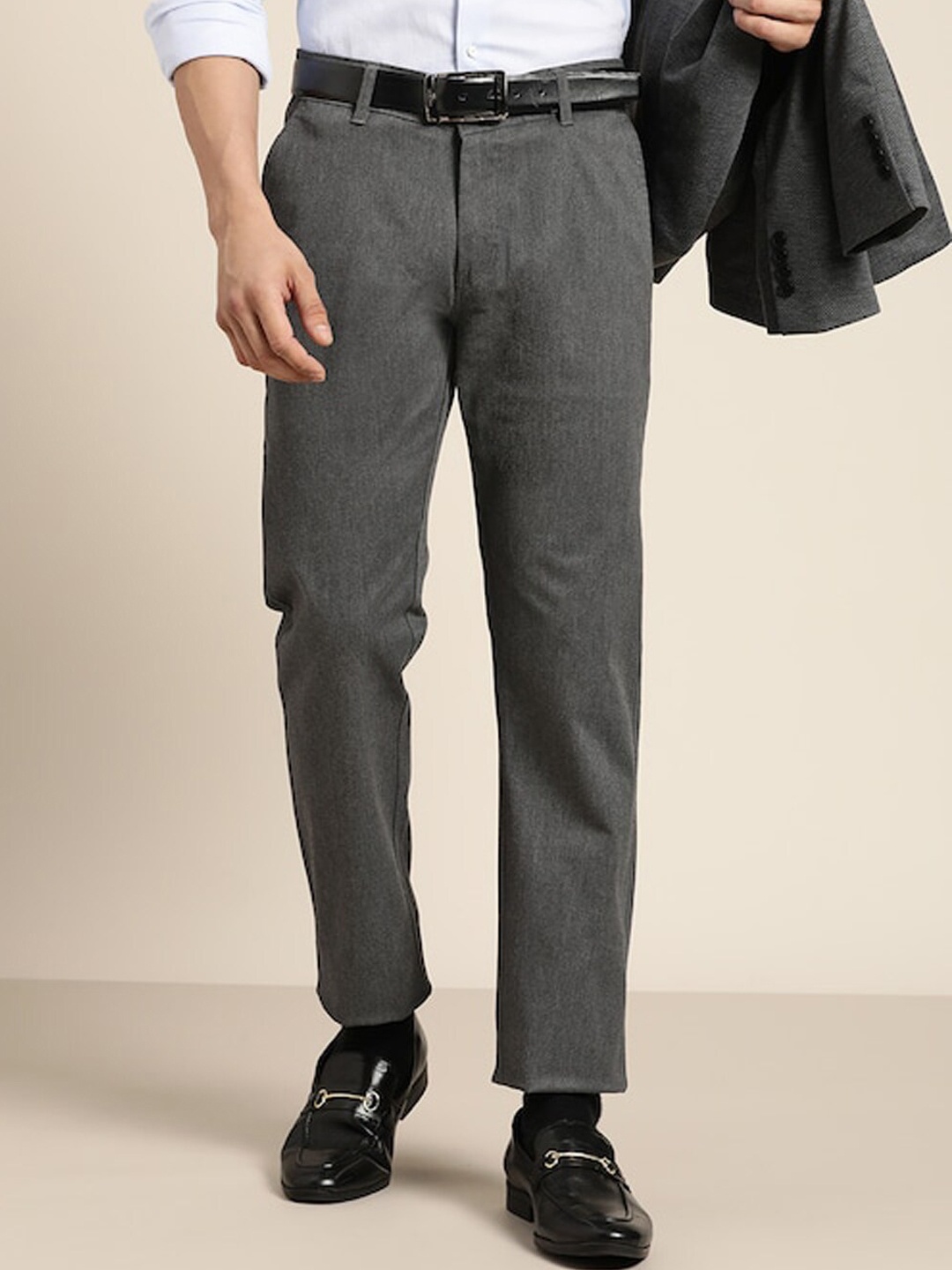 

Hancock Men Tailored Slim Fit Mid-Rise Formal Trousers, Charcoal