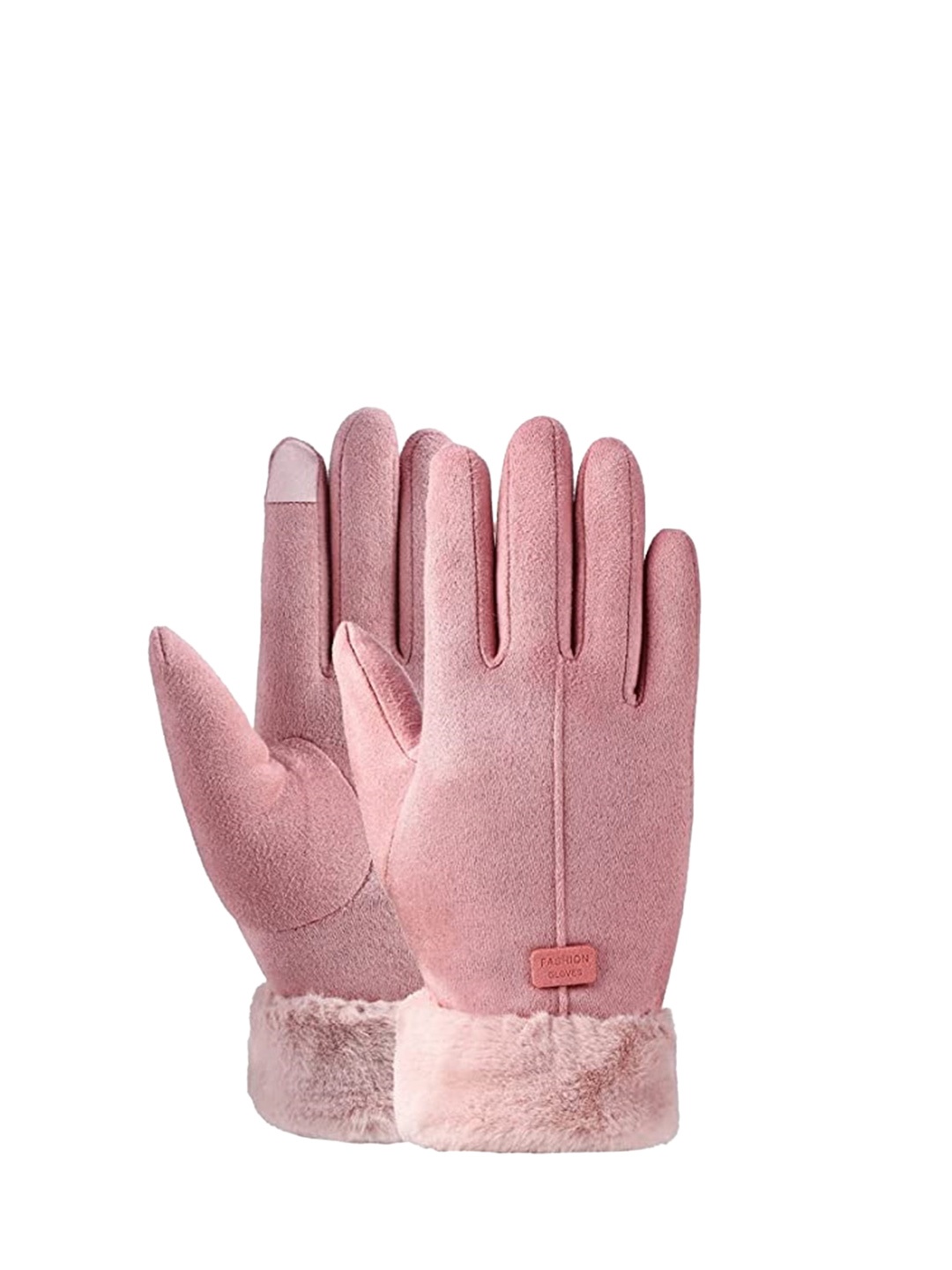 

Alexvyan Women Patterned Winter Rabbit Fur Gloves, Pink