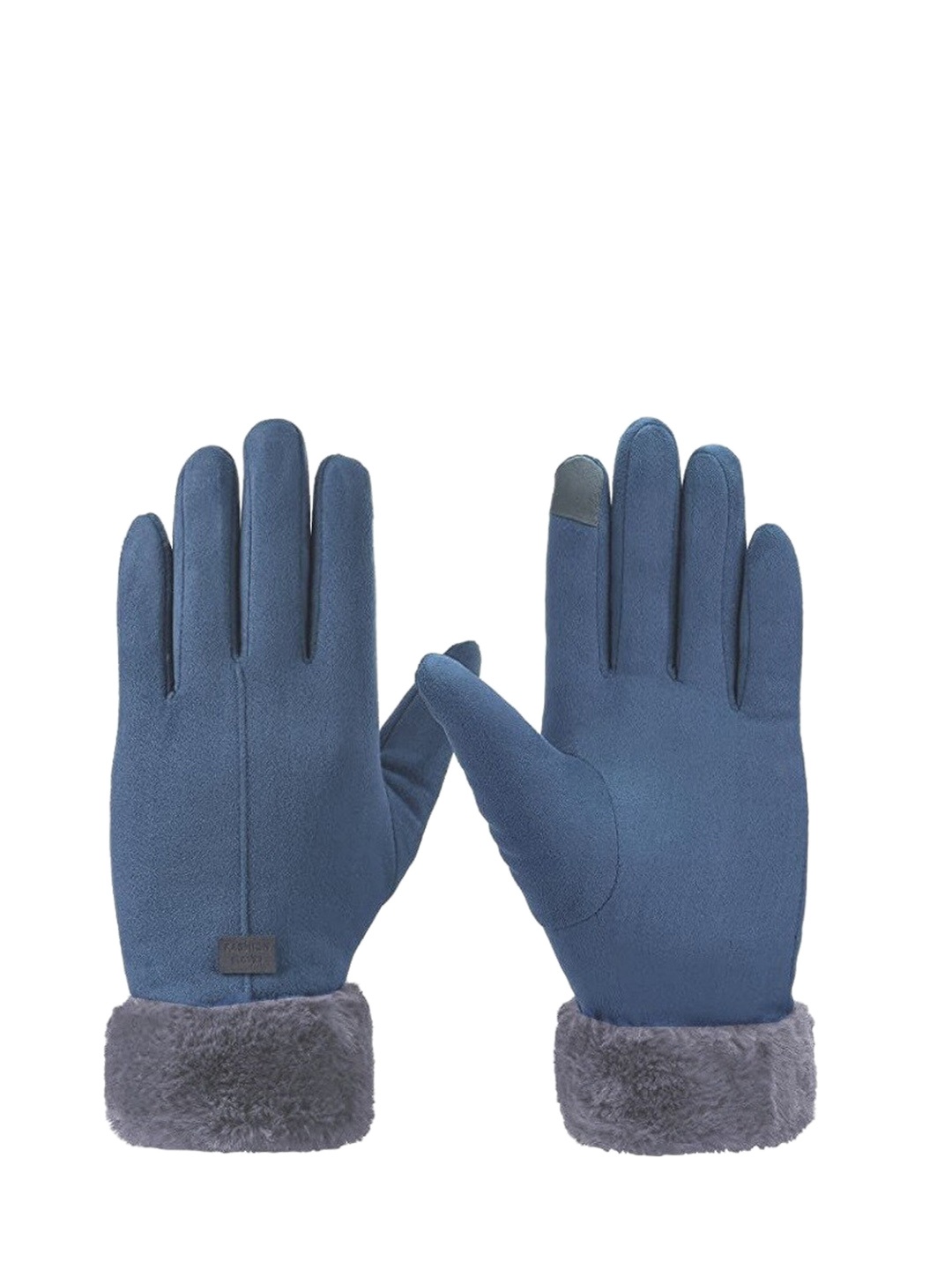 

Alexvyan Women Winter Rabbit Fur Gloves With Mobile Screen Touch, Blue