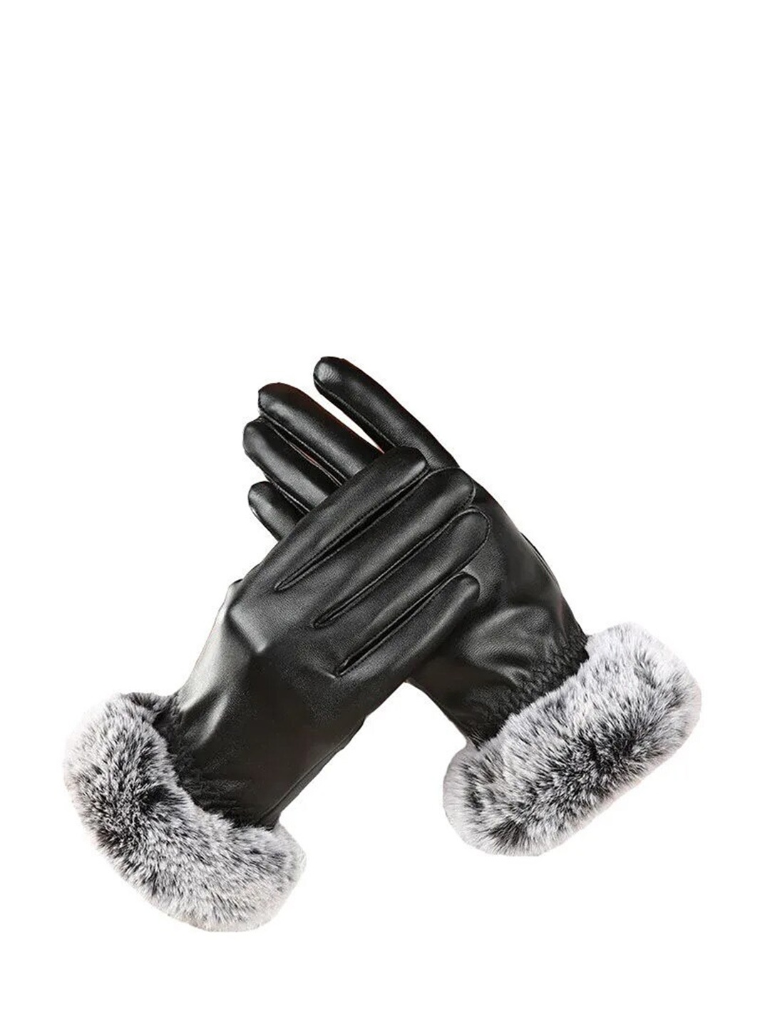 

Alexvyan Women Rabbit Fur Leather Gloves, Black