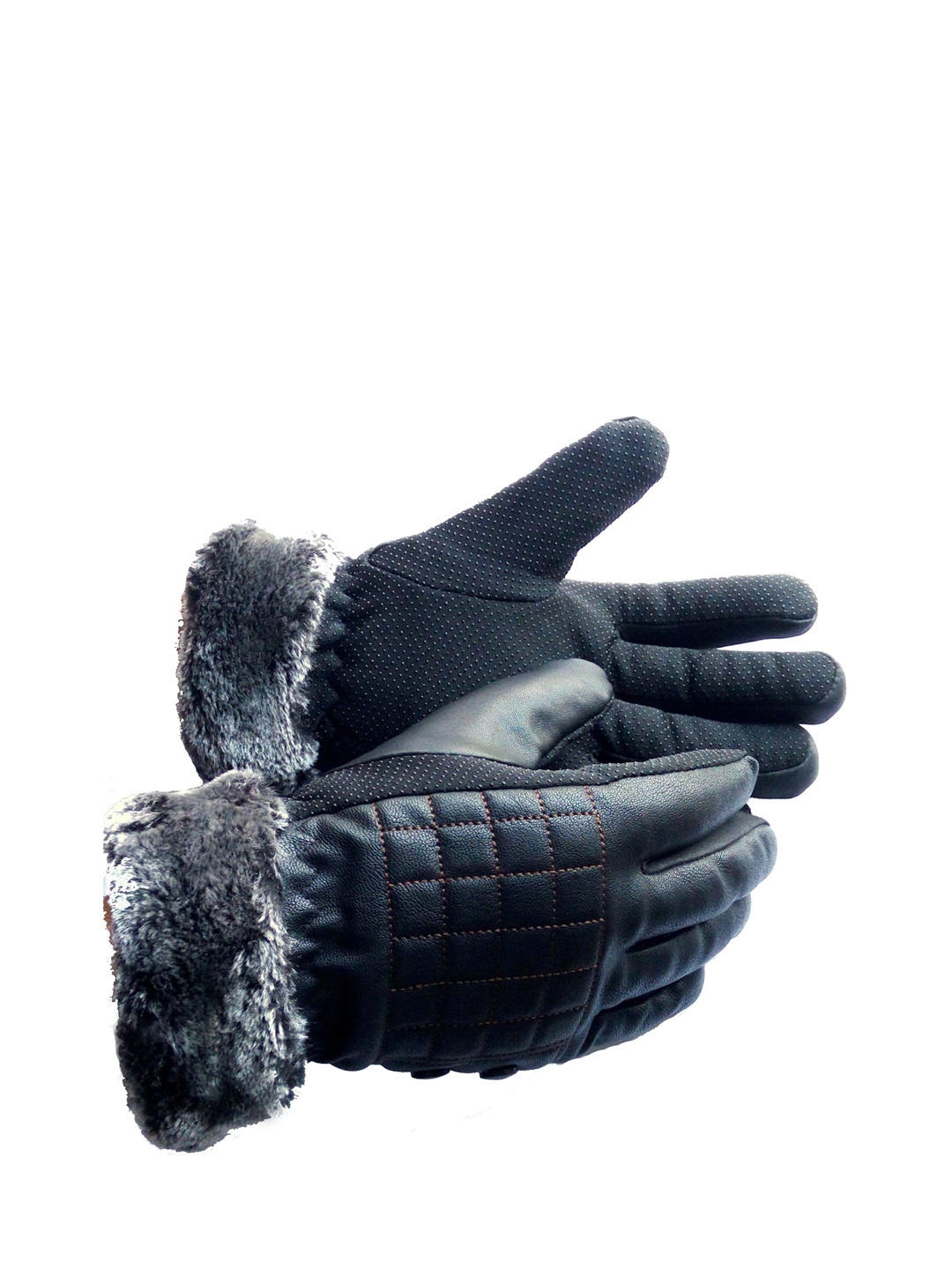 

Alexvyan Set Of 2 Patterned Leather Winter Hand Gloves, Black