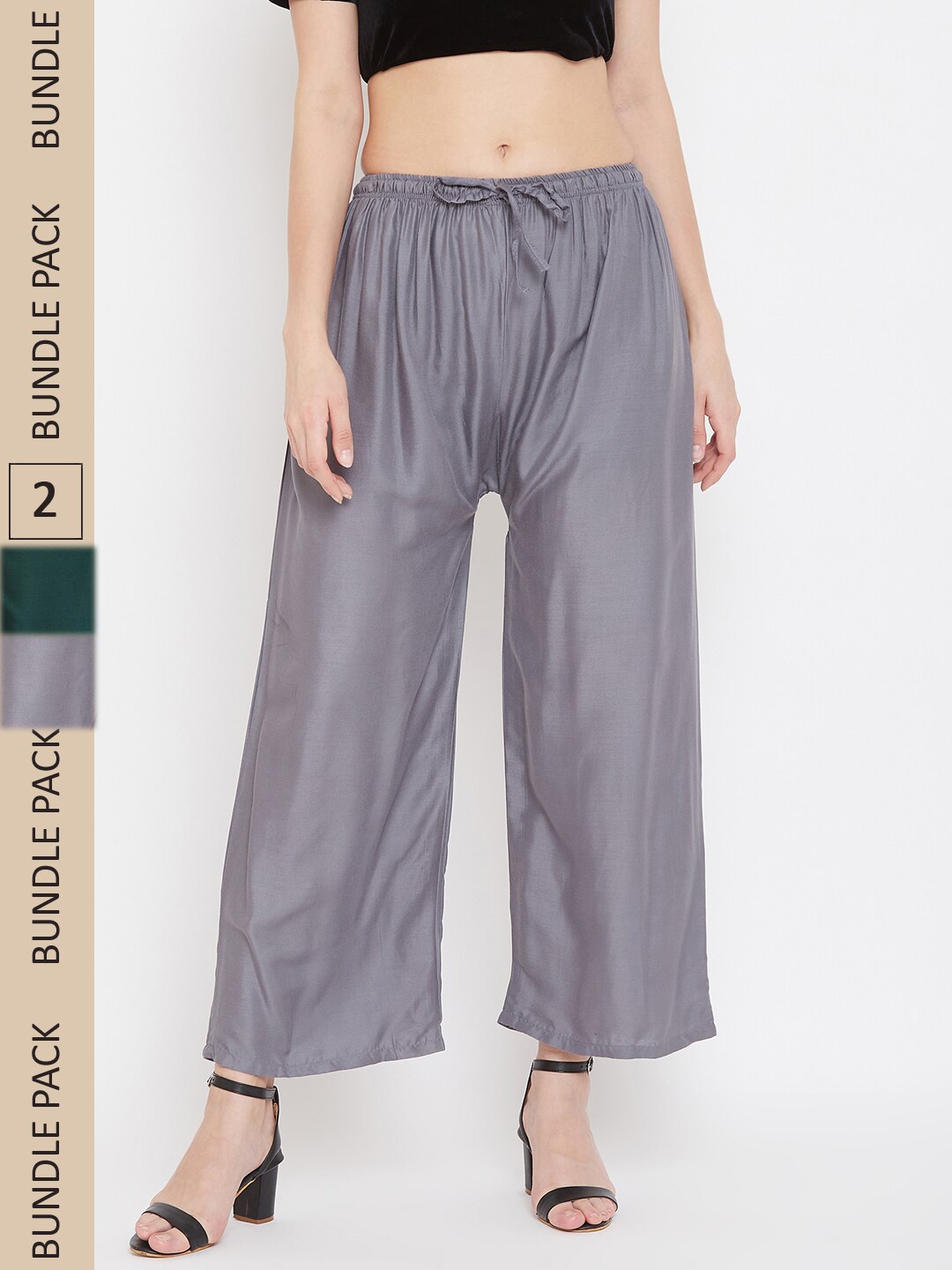 

Clora Creation Women Pack Of 2 Flared Palazzos, Grey