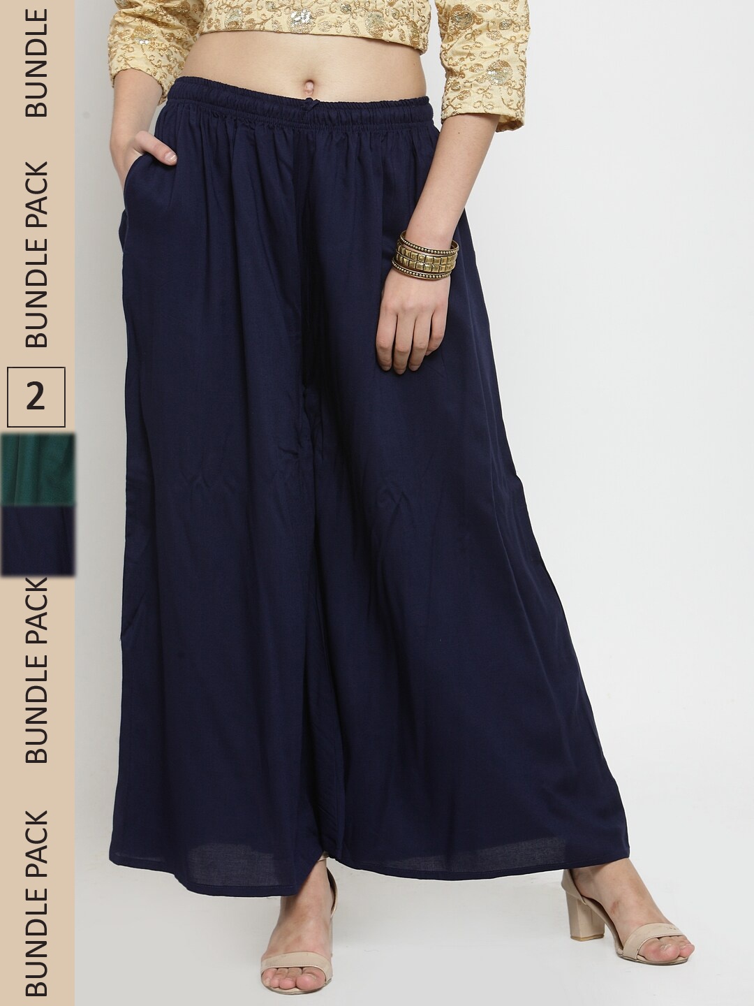 

Clora Creation Women Pack Of 2 Flared Palazzos, Navy blue