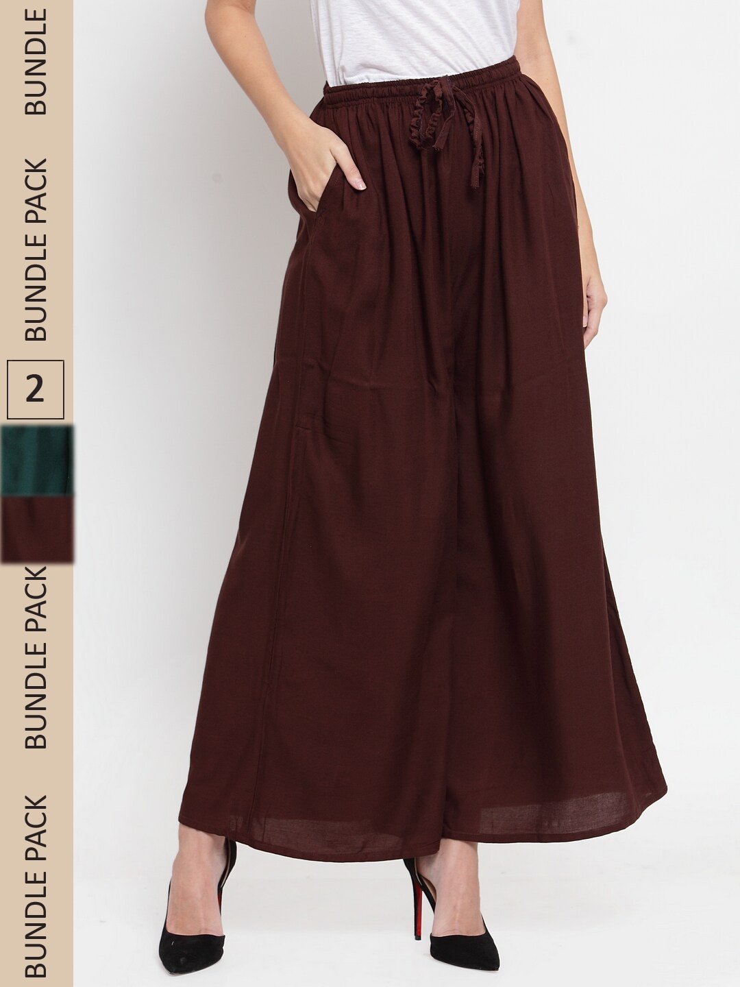 

Clora Creation Women Pack Of 2 Wide Leg Palazzos, Coffee brown