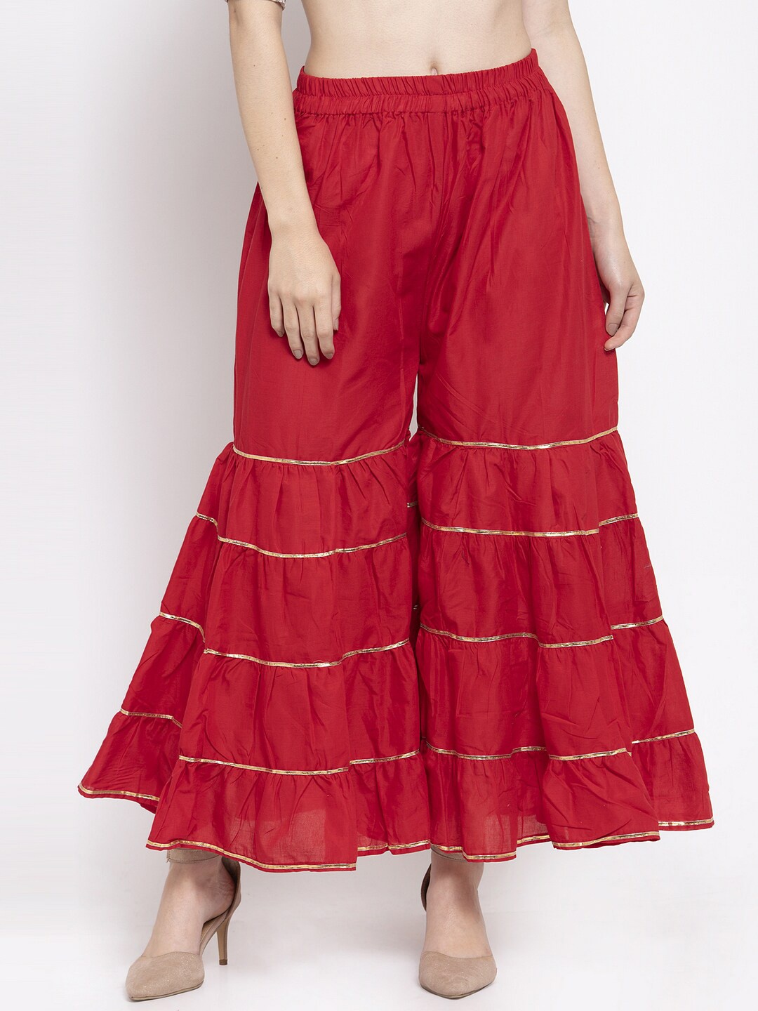 

Clora Creation Women Cotton Flared Palazzos, Red