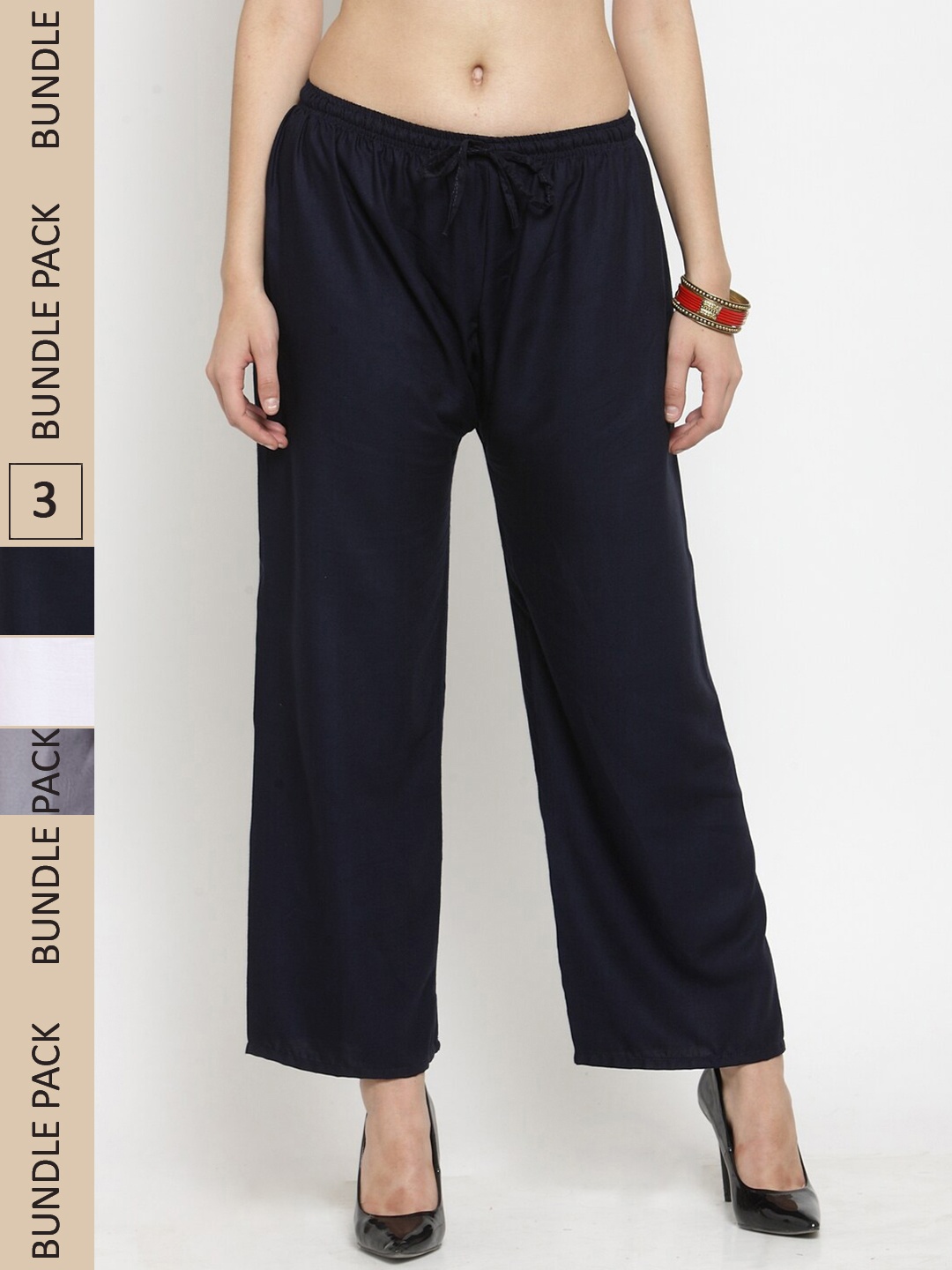 

Clora Creation Women Pack Of 3 Flared Palazzos, Black