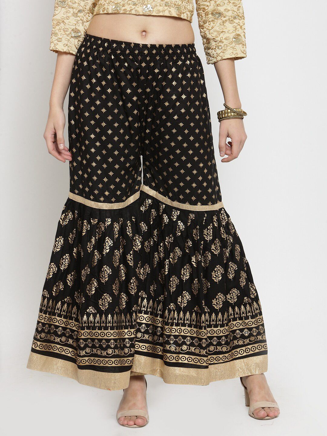 

Clora Creation Women Ethnic Motifs Printed Flared Ethnic Palazzos, Navy blue