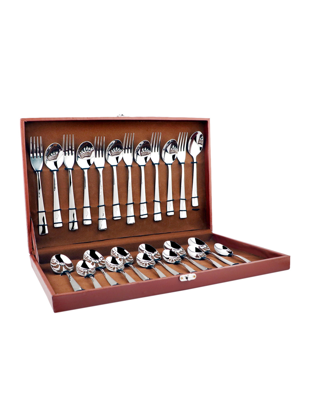 

FNS Brown 24 Pieces Textured Stainless Steel Cutlery Set With Box, Silver