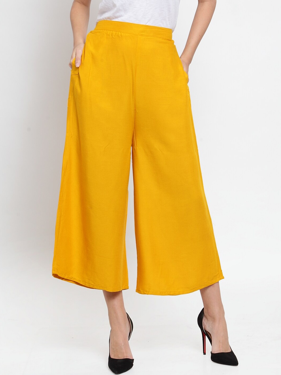 

Clora Creation Women Smart Easy Wash Mid-Rise Culottes Trousers, Mustard