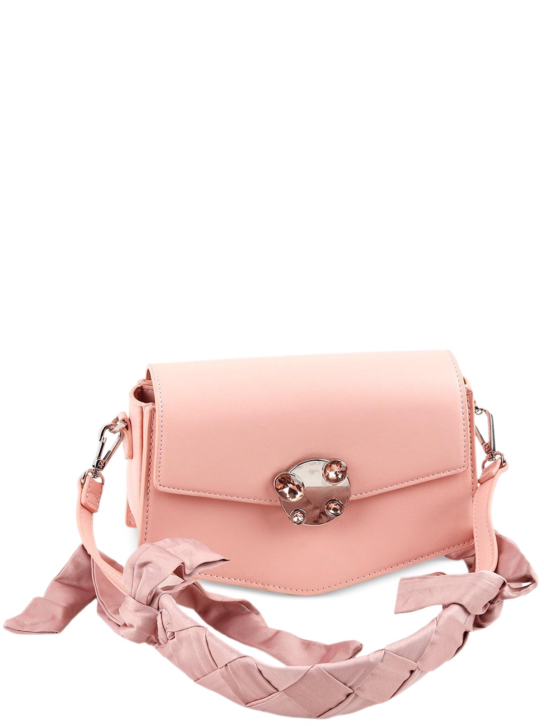 

ODETTE Peach-Coloured Textured Leather Structured Handheld Bag with Tasselled