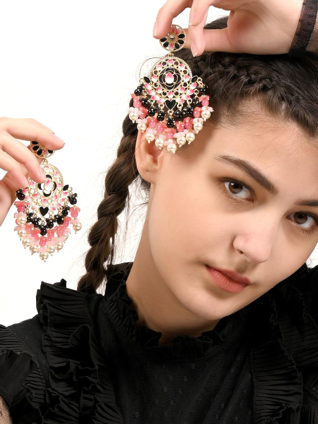 

ODETTE Contemporary Chandbalis Earrings, Pink