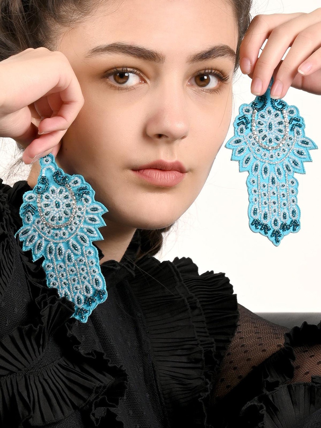 

ODETTE Contemporary Beadwork Drop Earrings, Blue