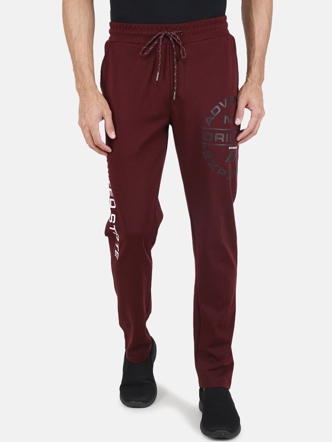 

Monte Carlo Men Typography Printed Mid-Rise Track Pants, Burgundy