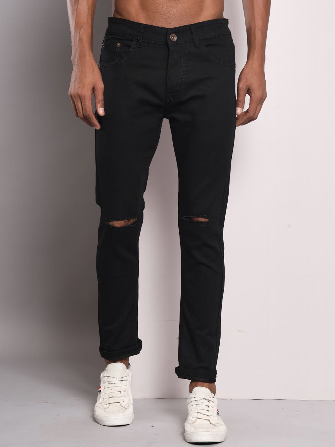

UNITED DENIM Men Mid Rise Slim Fit Slash Knee Stretchable Jeans, Black