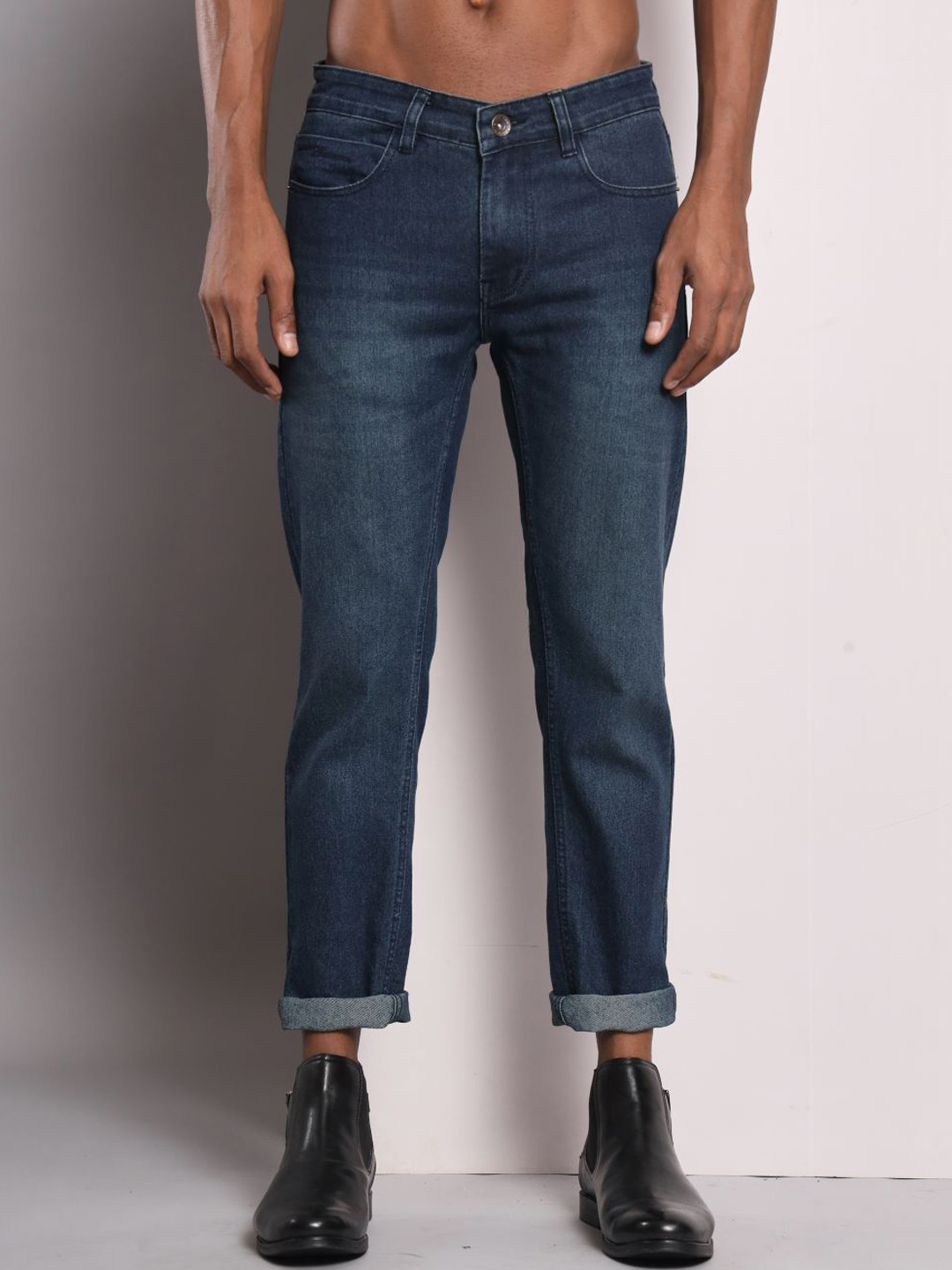 

UNITED DENIM Men Mid Rise Slim Fit Low Distress Light Fade Stretchable Jeans, Blue