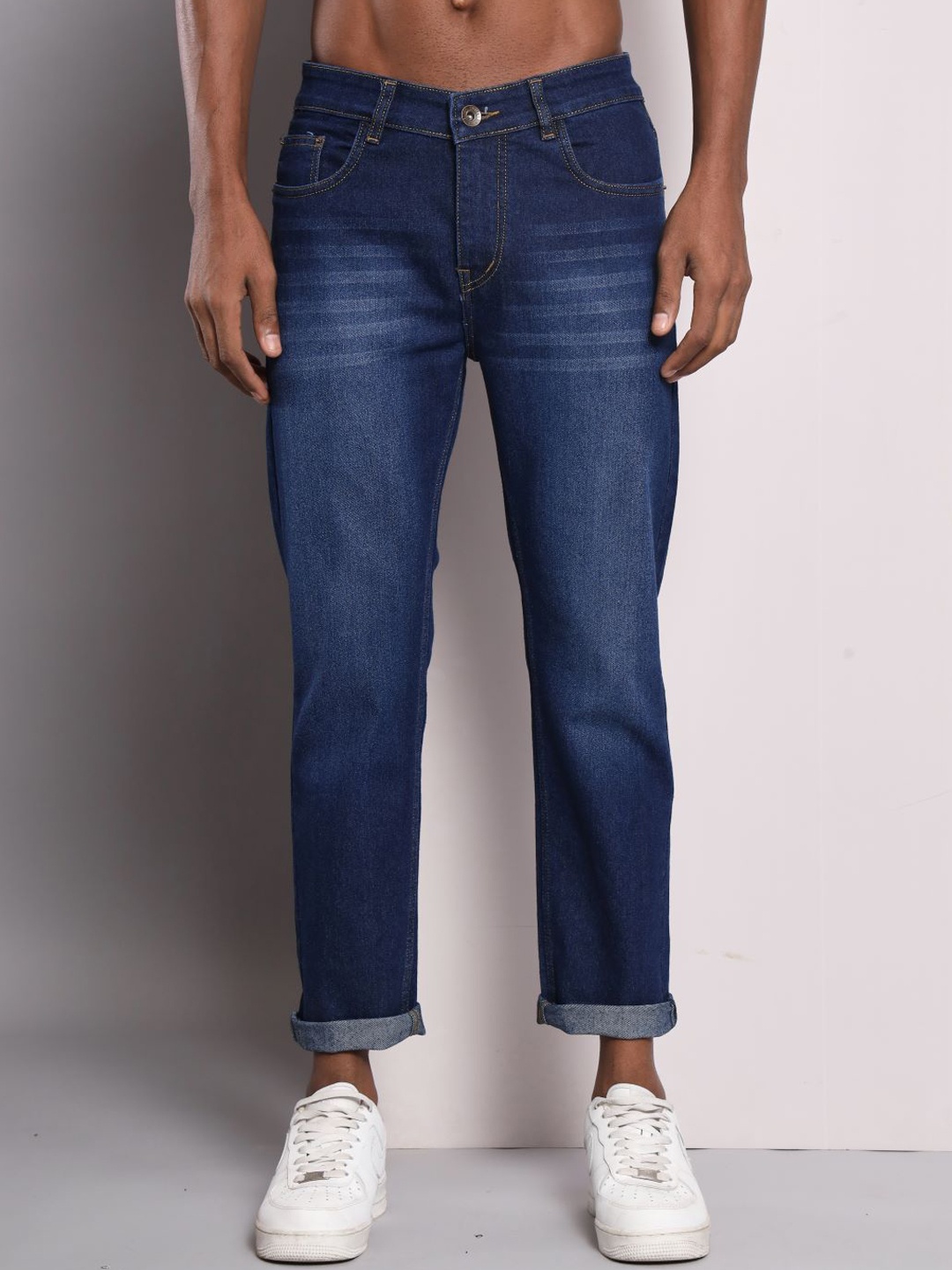

UNITED DENIM Men Mid Rise Slim Fit Light Fade Low Distress Stretchable Jeans, Blue