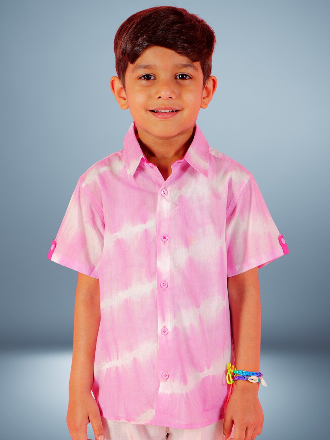 

LIL DRAMA Boys Standard Fit Tie And Dyed Opaque Casual Cotton Shirt, Lavender