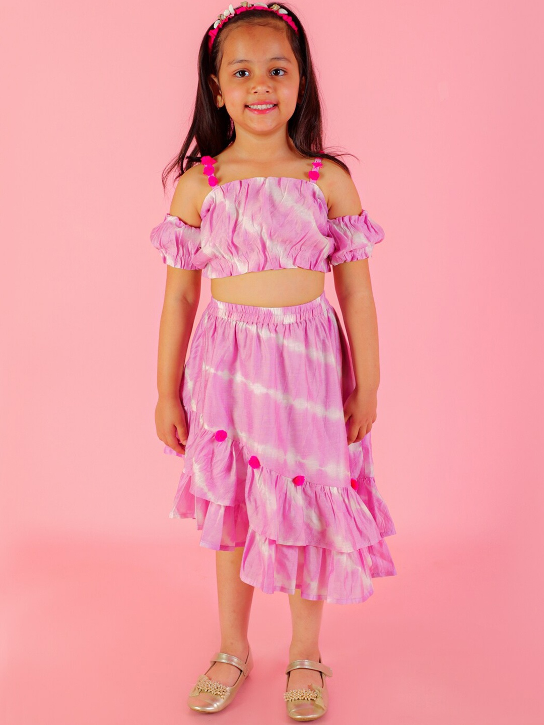 

LIL DRAMA Girls Tie & Dye Top with Tiered Skirt, Lavender