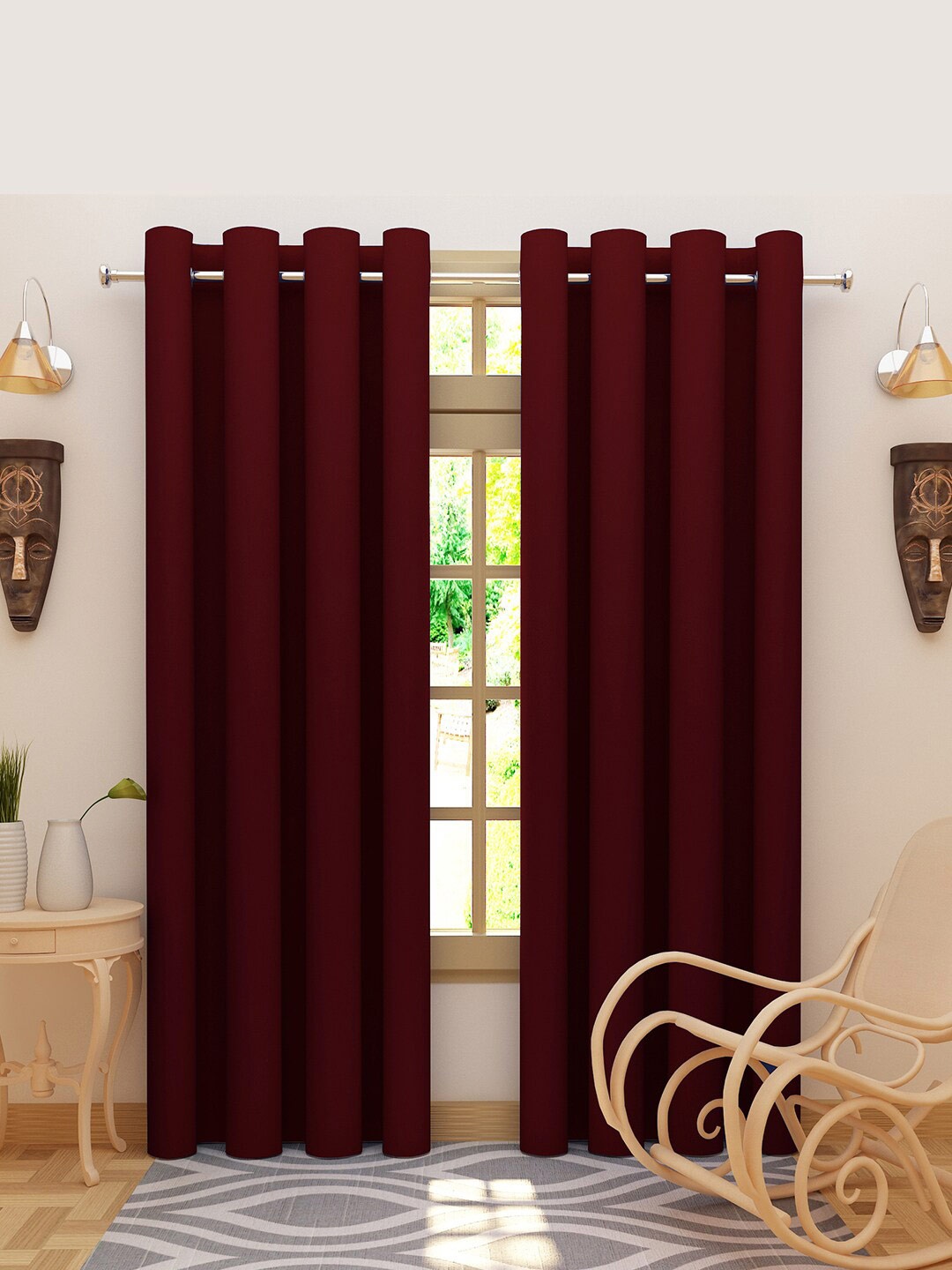 

DREAM CARE Maroon 2 Pieces Black Out Long Door Curtains