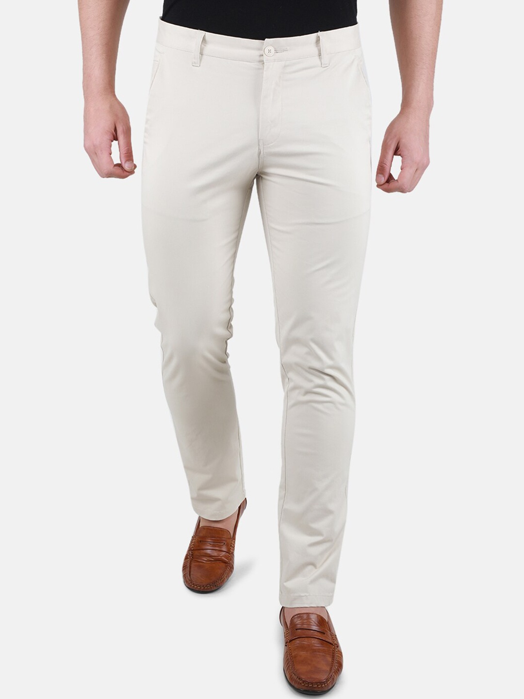 

Monte Carlo Men Mid-Rise Plain Chinos Formal Trousers, Off white