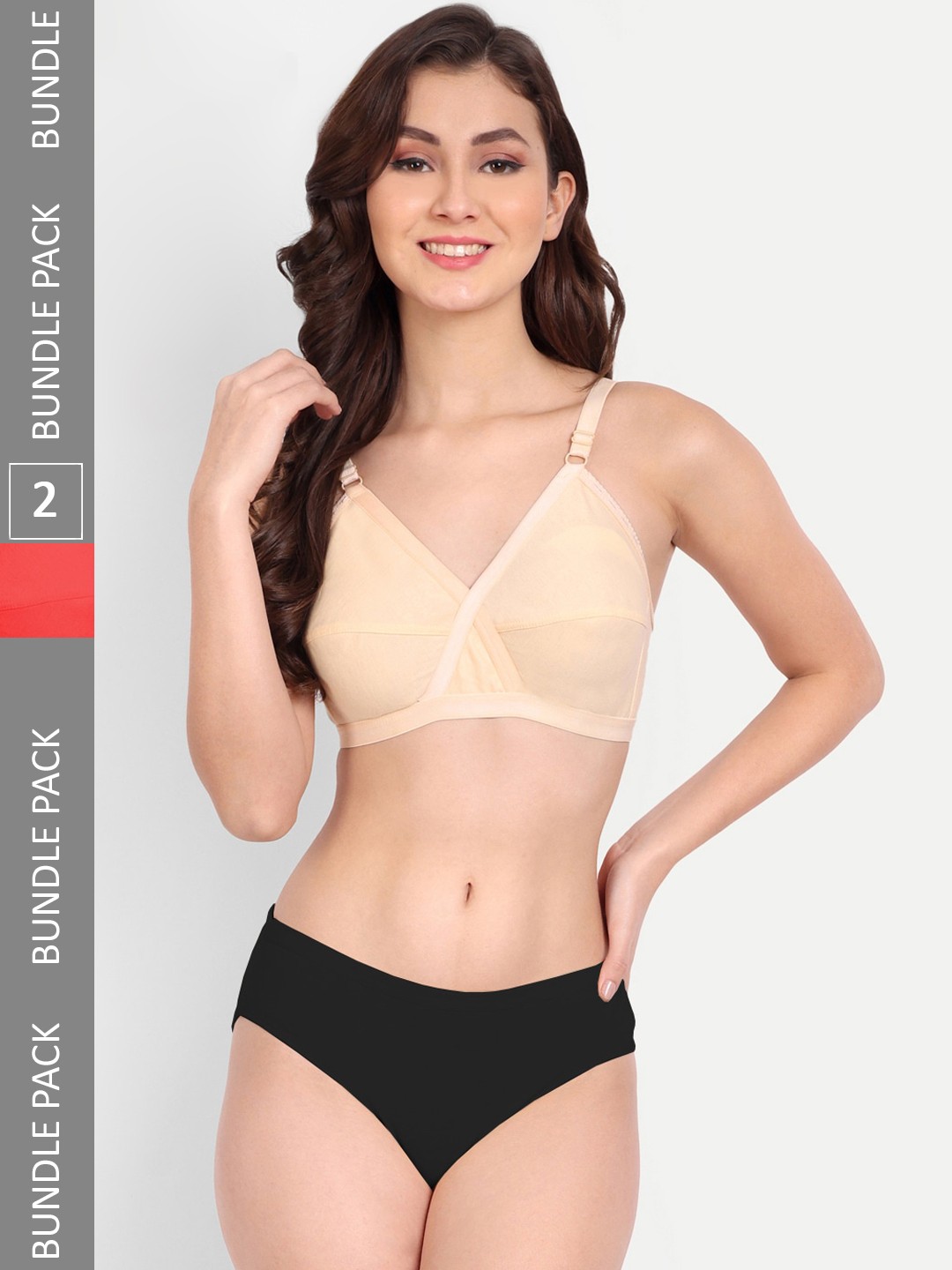 

FIMS Pack Of 2 Non Padded Non-Wired Mid-Rise Lingerie Set, Red