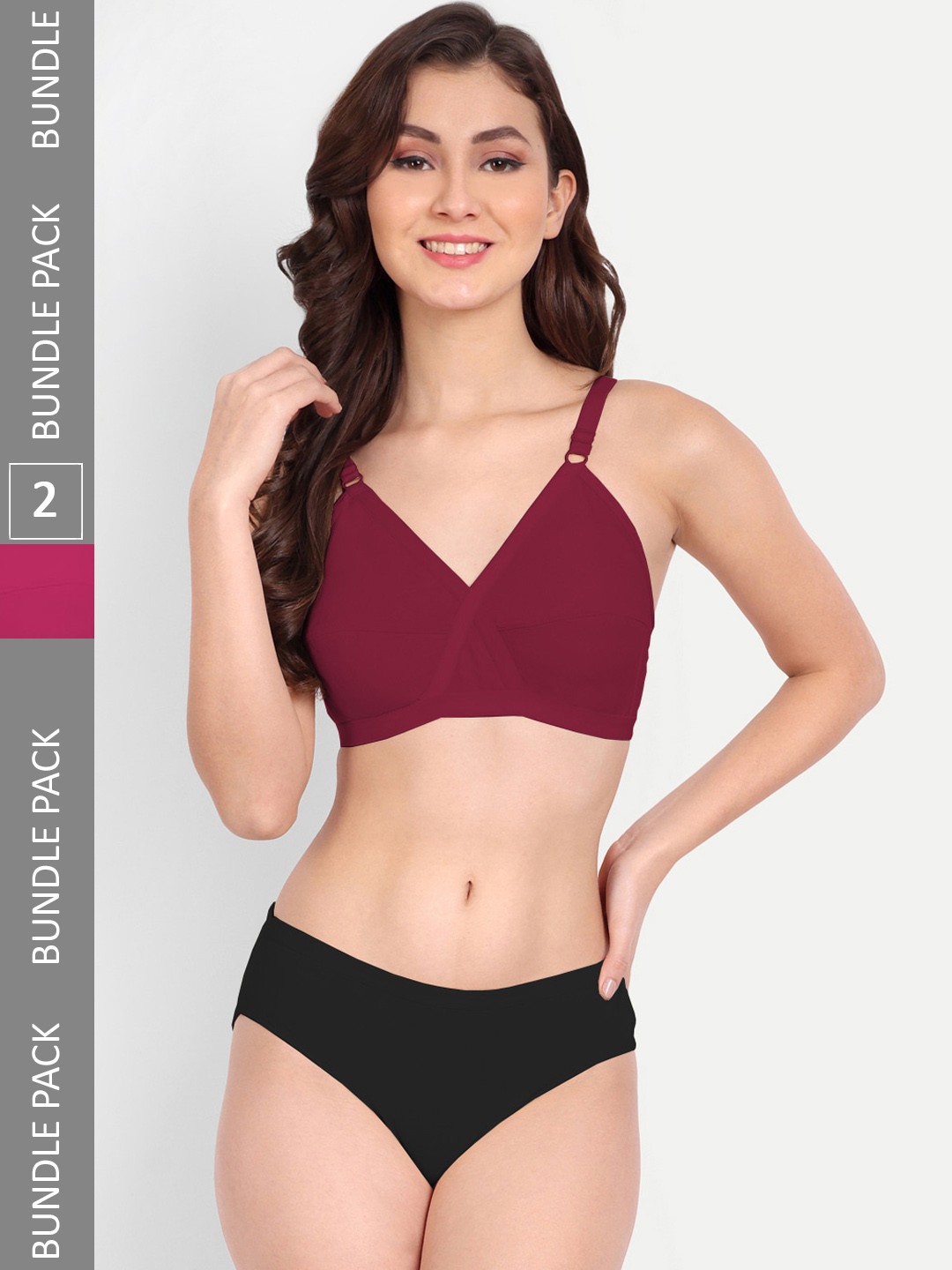 

FIMS Pack Of 2 Non-Padded Non-Wired Mid-Rise Lingerie Set, Pink