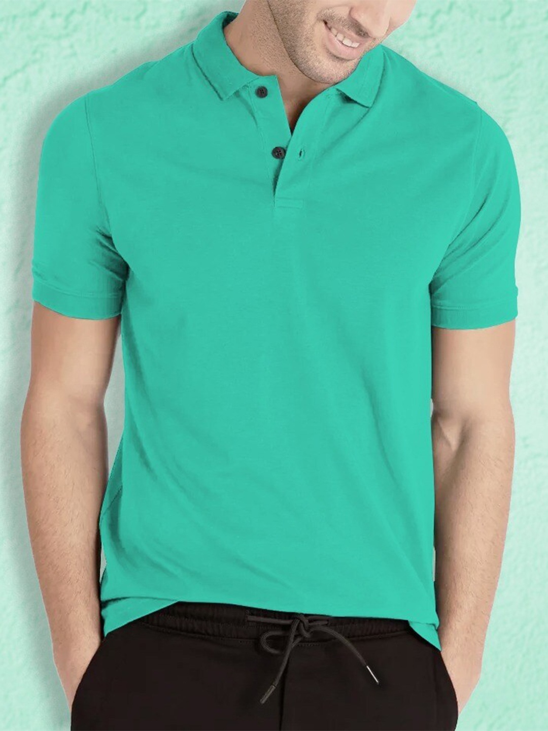 

BLIVE Men Sea Green Polo Collar T-shirt