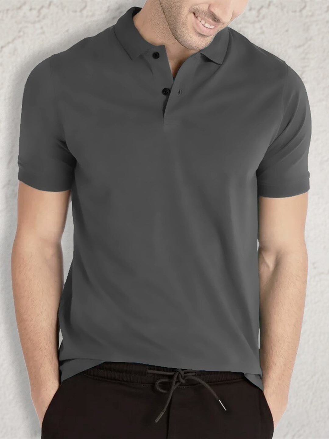 

BLIVE Polo Collar Casual Cotton T-shirt, Grey