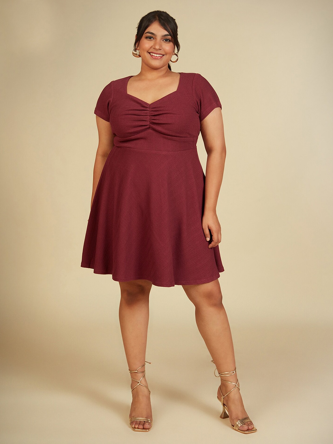 

20Dresses Ruched Fit & Flare Dress, Maroon