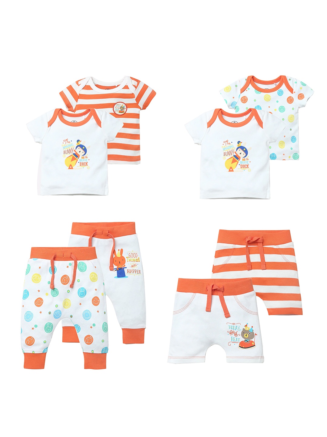 

JusCubs Infant Boys Pack Of 4 Printed Pure Cotton Top With Trousers, White