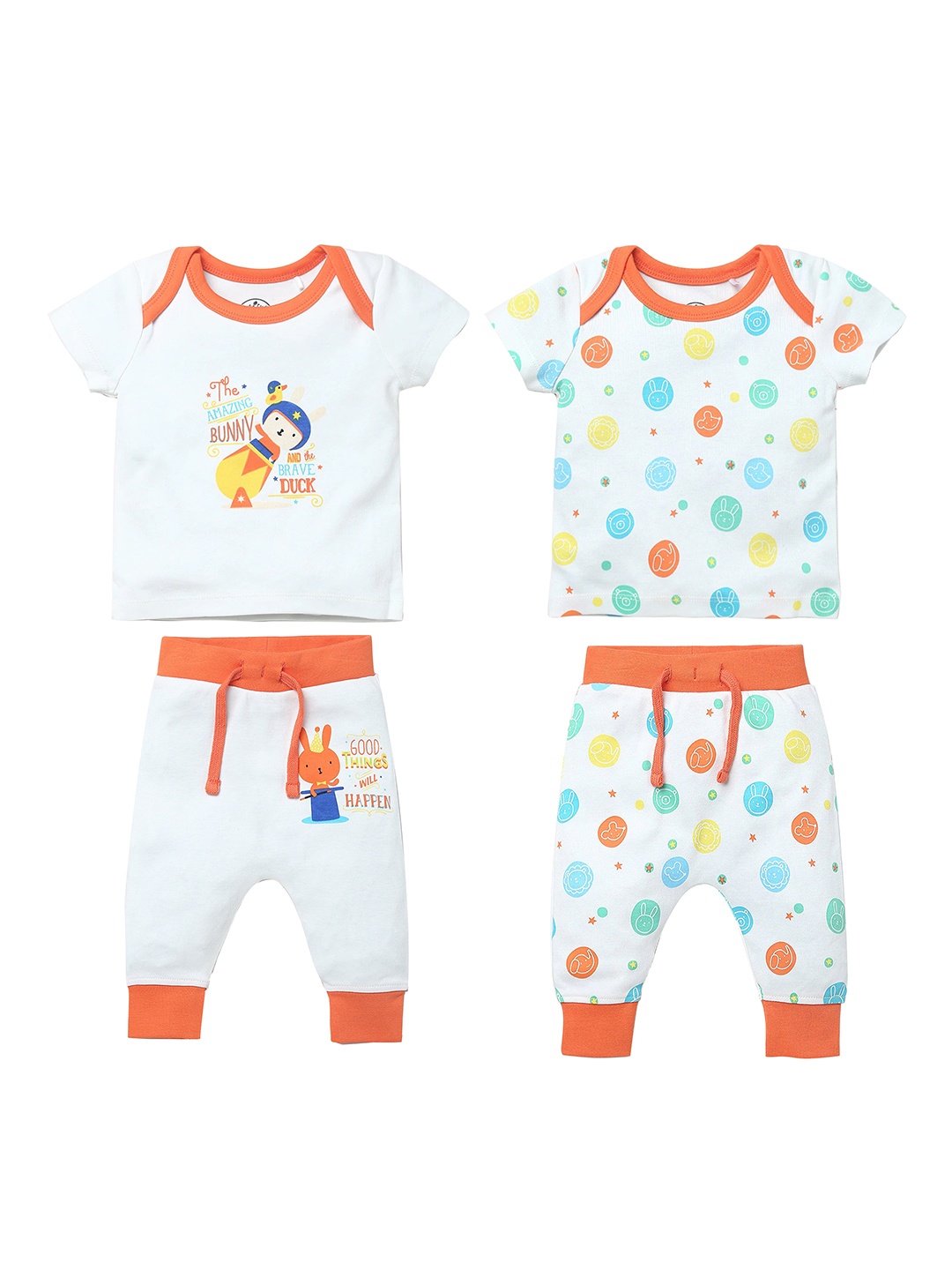 

JusCubs Infants Boys Pack Of 2 Printed Pure Cotton T-shirt with Joggers, White