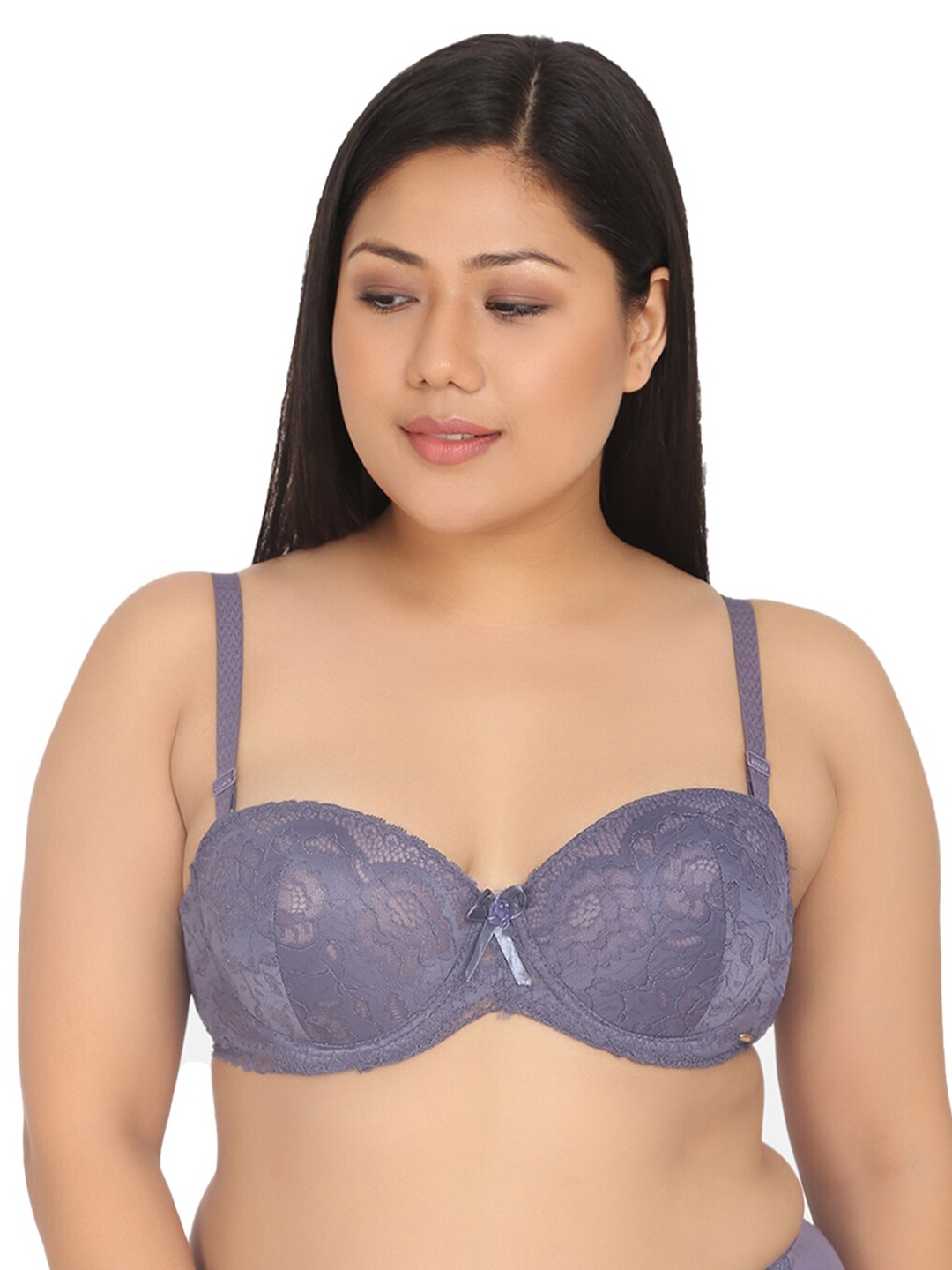 

Da Intimo Women Plus Size Purple Floral Balconette Bra - Underwired Heavily Padded
