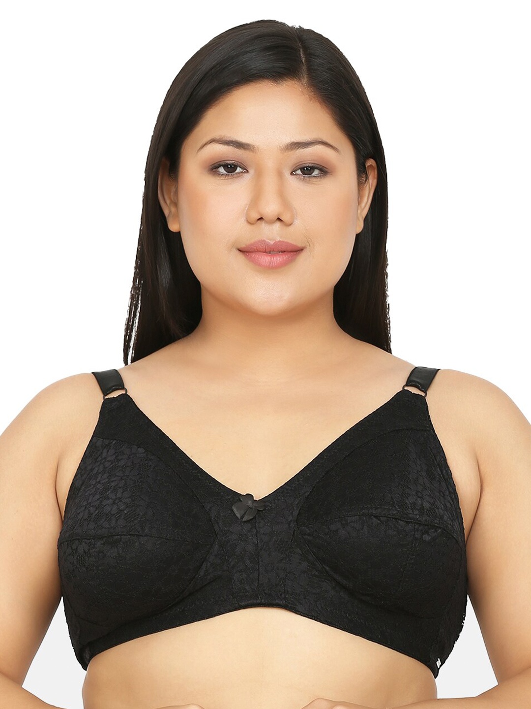 

Da Intimo Women Plus Size Black Floral Cotton Lace Everyday Bra - Full Coverage