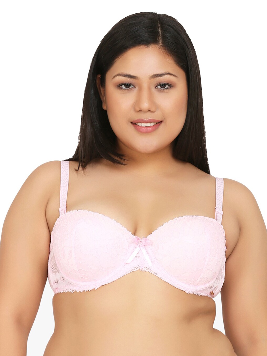 

Da Intimo Women Plus Size Pink Floral Balconette Bra - Heavily Padded