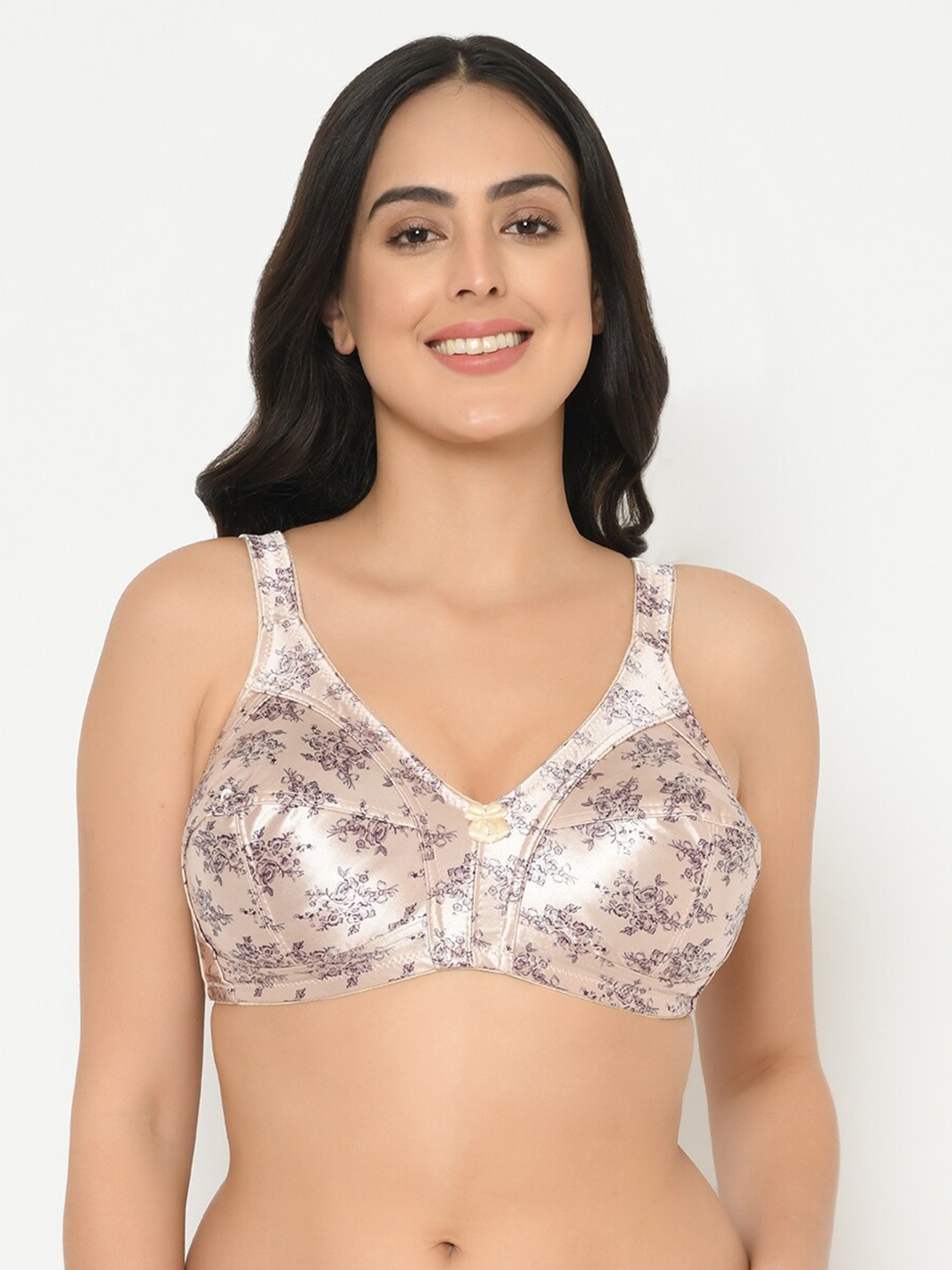 

Da Intimo Plus Size Floral Printed Nylon Non Padded All Day Comfort Everyday Bra, Beige