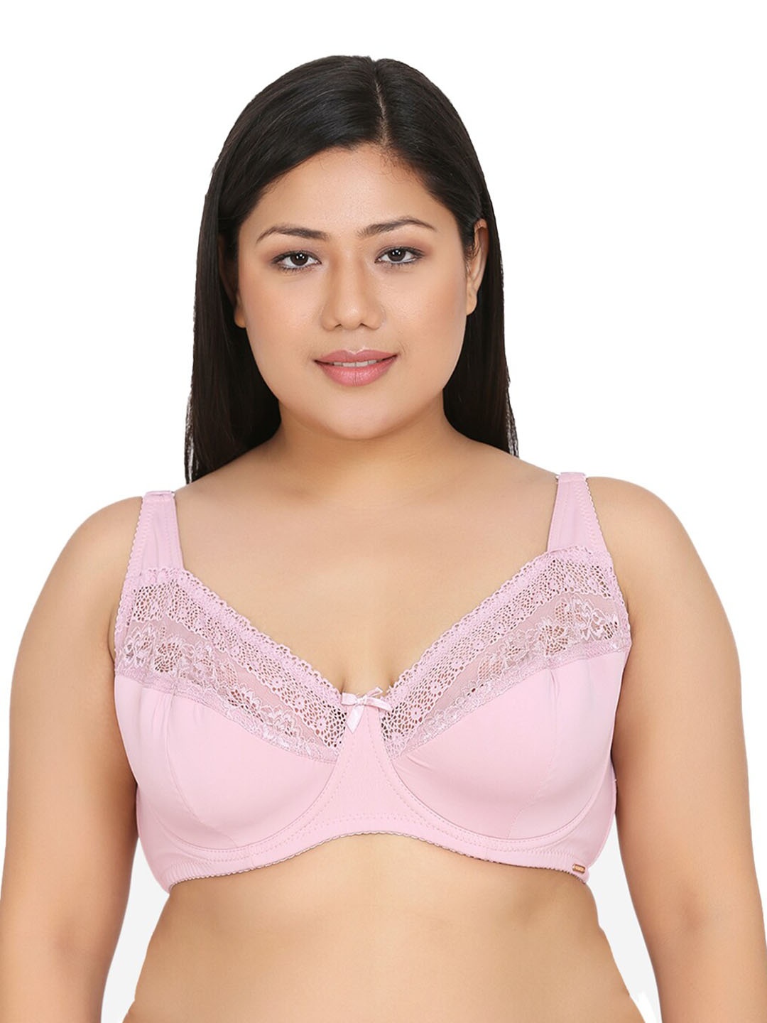 

Da Intimo Women Plus Size Pink Lace Plunge Bra - Underwired Lightly Padded