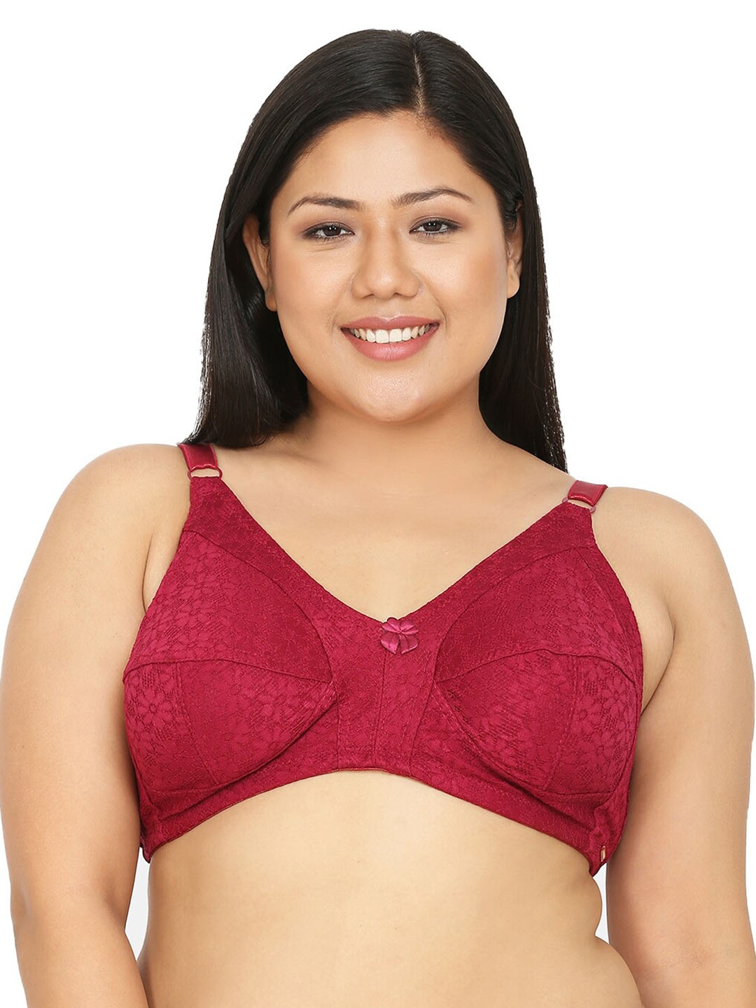 

Da Intimo Women Plus Size Maroon Floral Lace Everyday Bra - Full Coverage