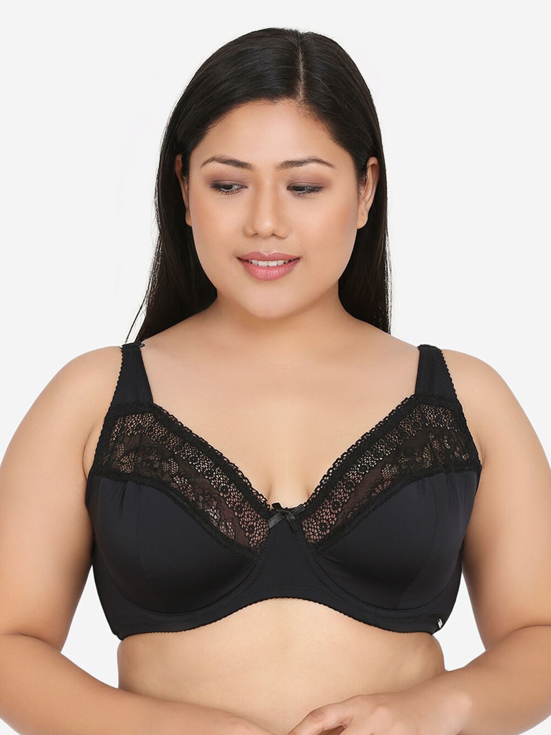 

Da Intimo Women Plus Size Black Plunge Bra - Underwired Lightly Padded