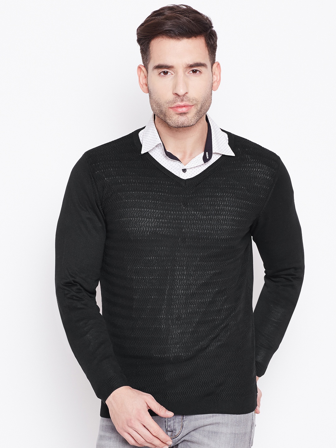 

Blackberrys Men Black Self Design Sweater