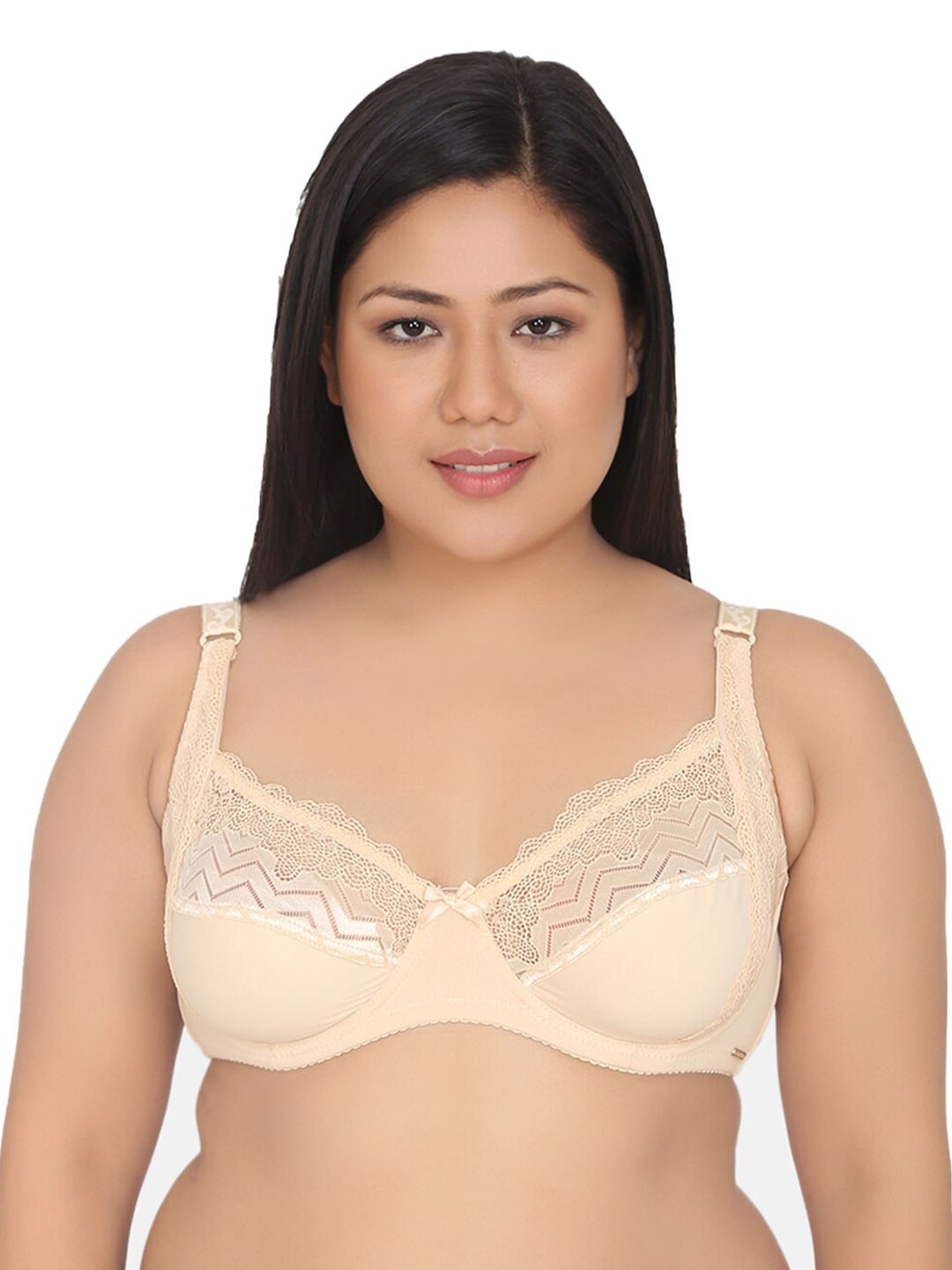 

Da Intimo Women Plus Size Beige Plunge Bra - Full Coverage Underwired