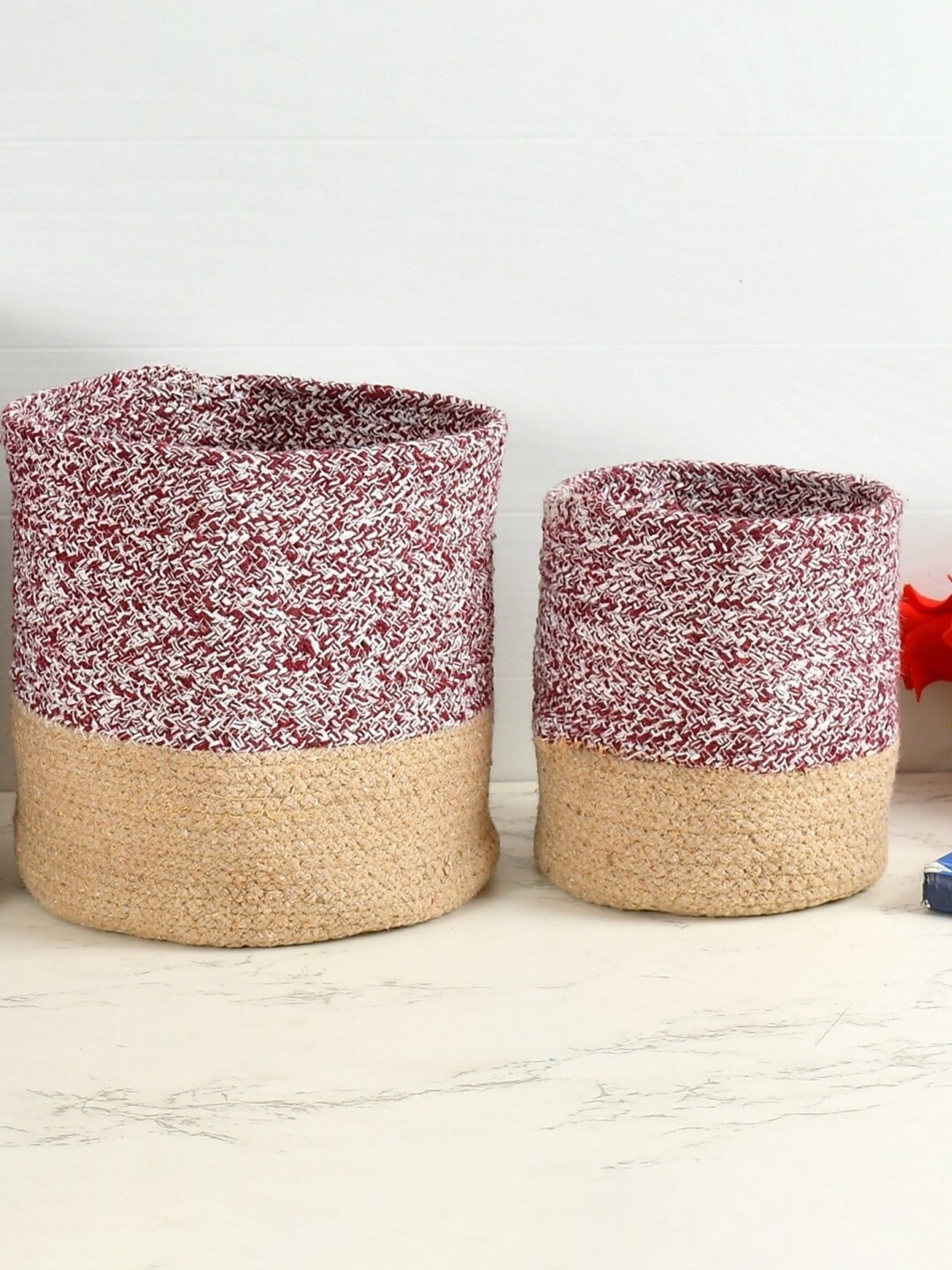 

Homefab India Maroon & Brown 2 Pieces Woven Cotton Planters Baskets